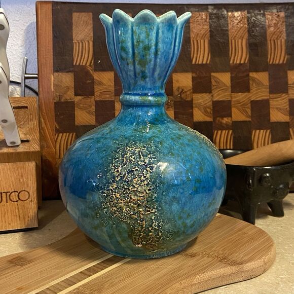 vintage haegar tulip top vase blue mottled 4040 signed usa decor collectors - Picture 4 of 8